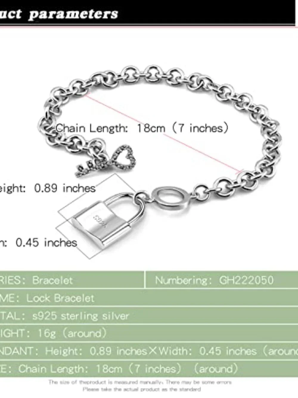 BRAND NEW Charm Women 925 Sterling Silver Key Lock Pendant Bracelet